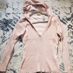 Pink Hooded Stamp10 V-neck Sweater